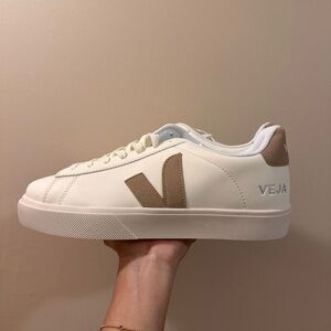 Veja White and Tan Sneakers